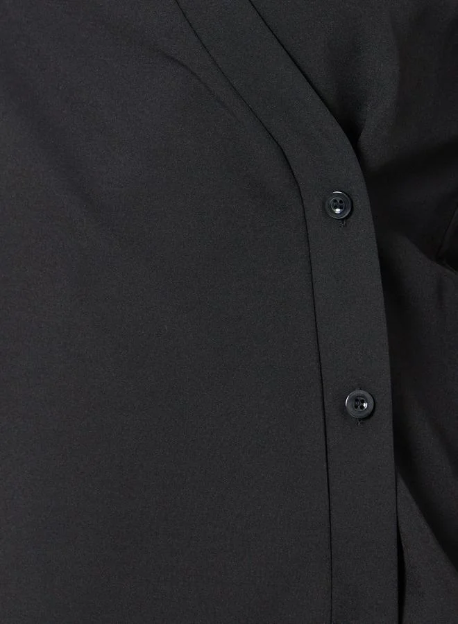 Styli Women Black Asymmetrical Buttons Long Sleeve Shirt